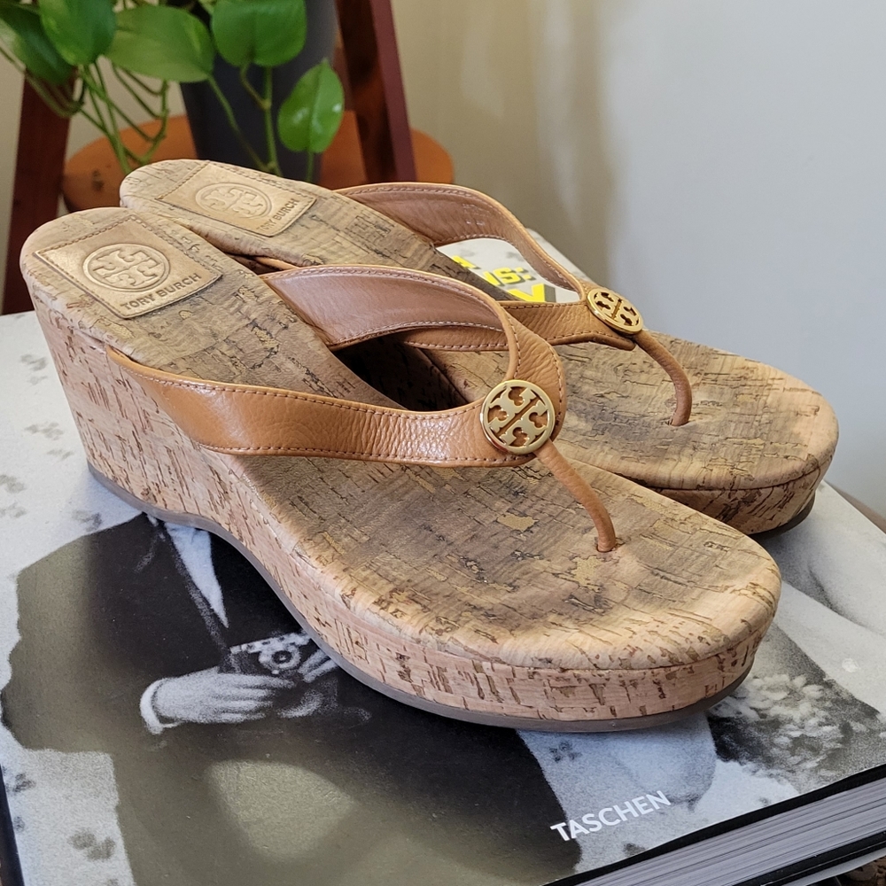 Tory Burch Tan Cork Wedge Thong Sandal 8